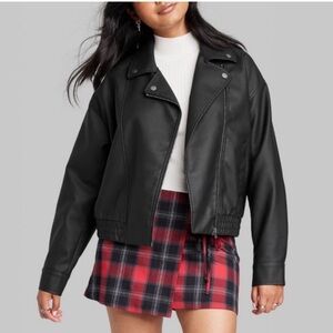 Women's Faux Leather Moto Jacket Wild Fable Size Medium Black